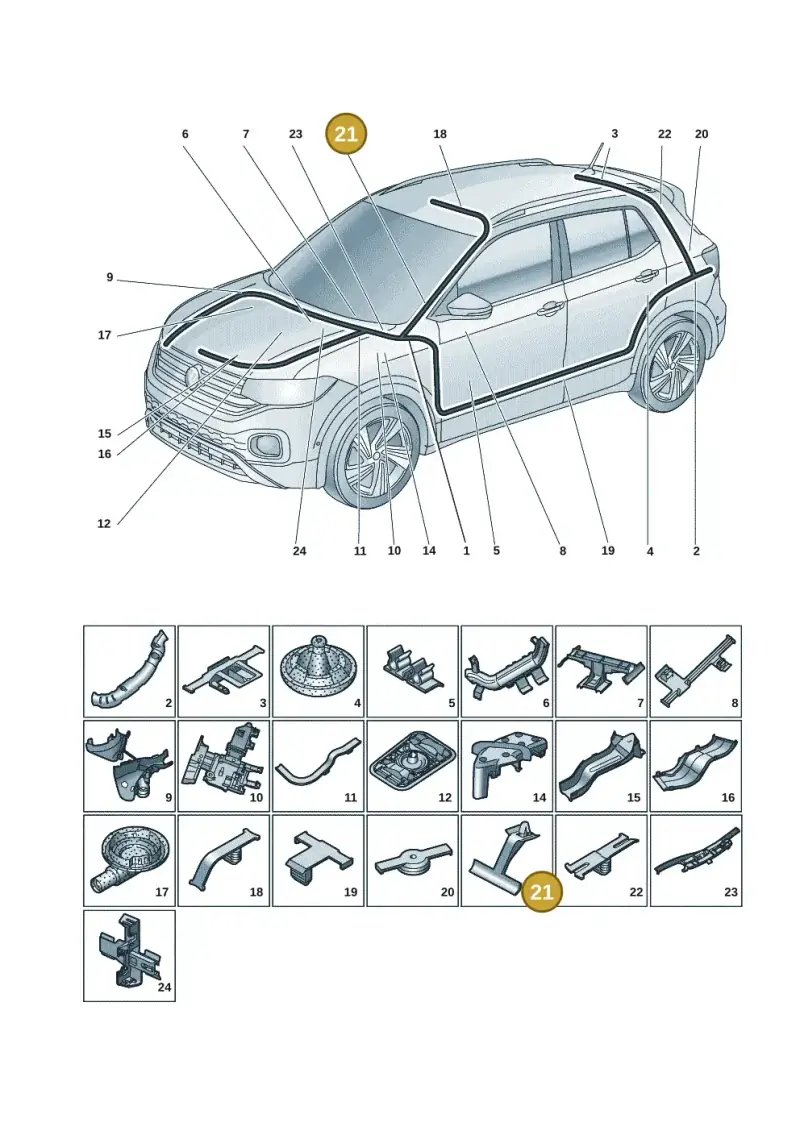 3C0971848C — Volkswagen T-Cross 1,0 (2018-2024) diagram 587971082, position 21