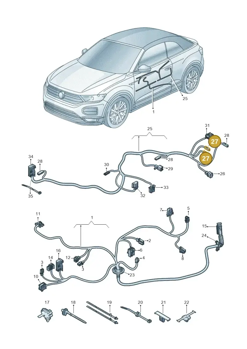 3C0973119C — Volkswagen T-Roc convertible 1.5 (2019-2024) diagram 2gk972033, position 27