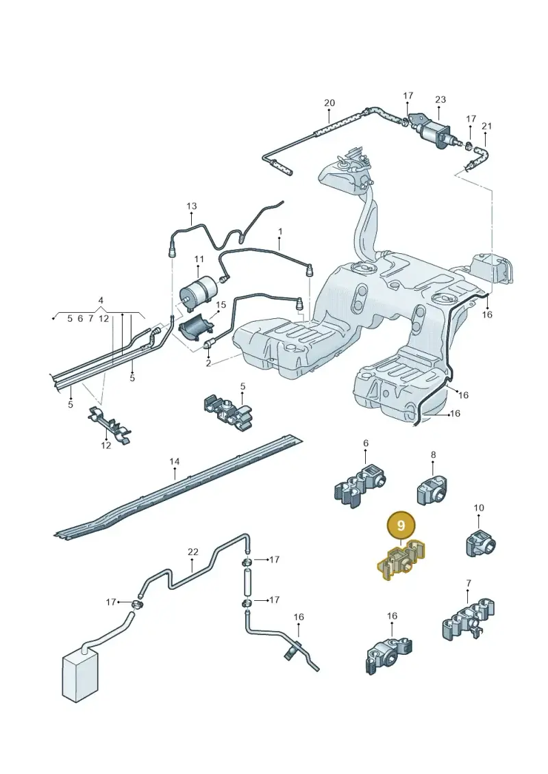 3D0201449F — Volkswagen Phaeton 4motion (2008-2010) diagram 258201400, position 9