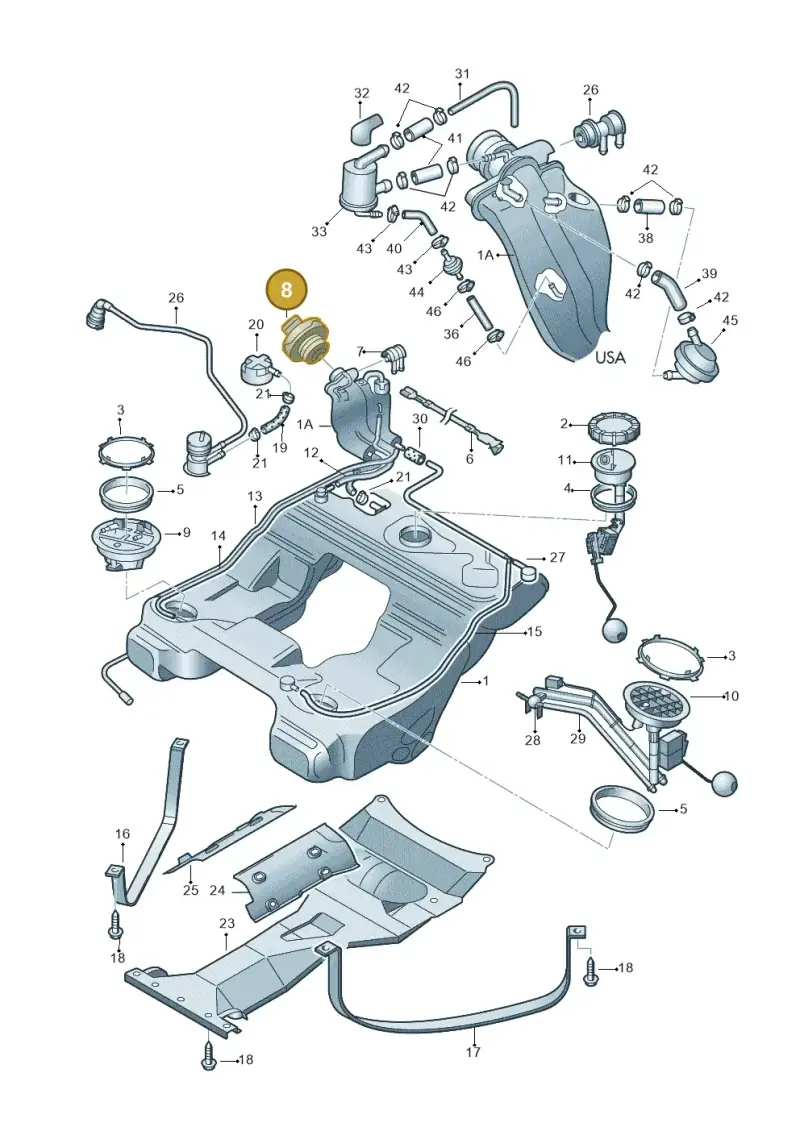 3D0201550AC — Volkswagen 3B0 platform diagram 195201100, position 8