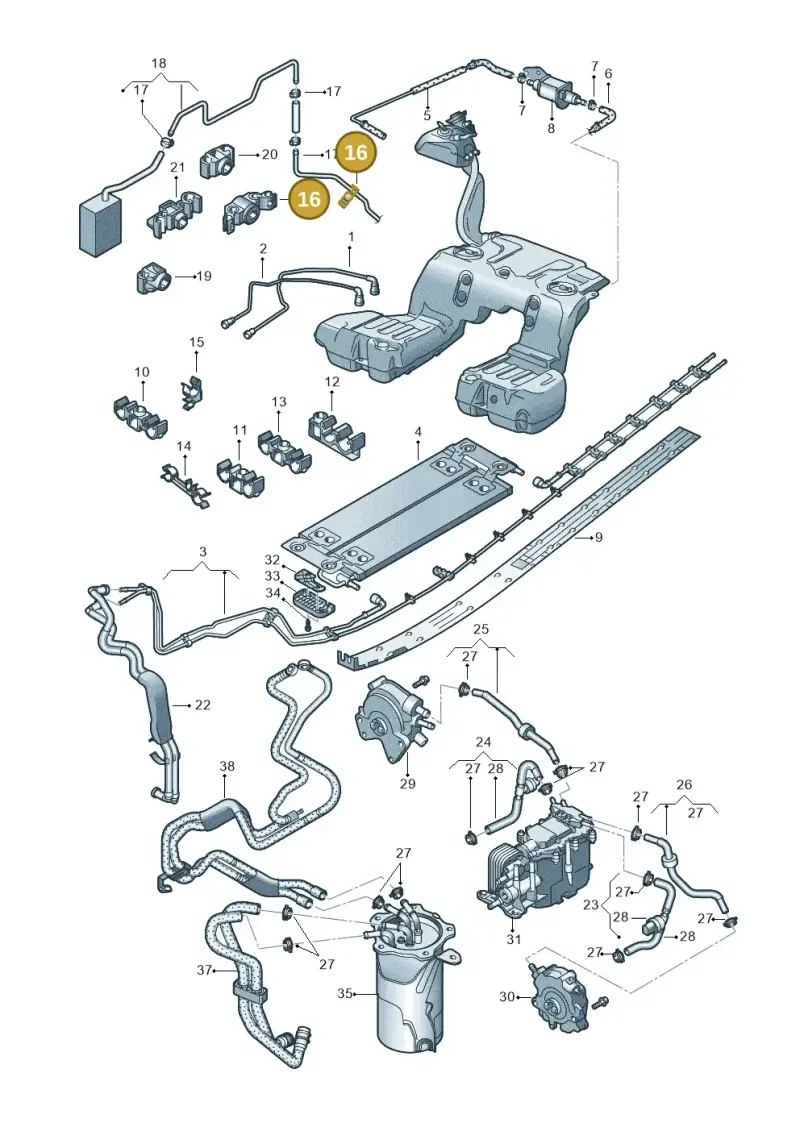 3D0611797B — Volkswagen Phaeton (lang) (2003-2006) diagram 258201250, position 16