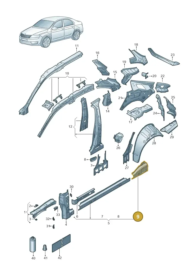 3J0809415 — Skoda Superb Combi (2023-2024) diagram 3p0809000, position 9