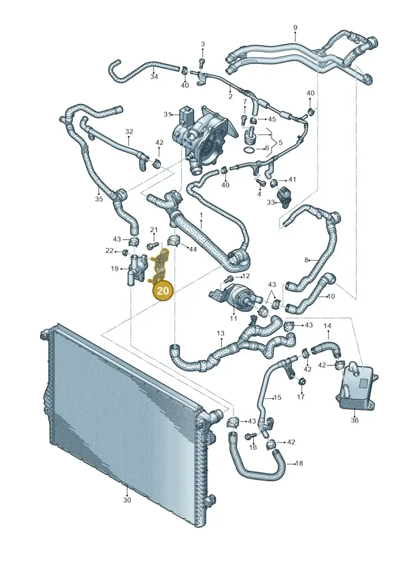 3Q0121093AJ — Volkswagen Golf 2.0 BlueMotion (2019-2024) diagram 596121057, position 20