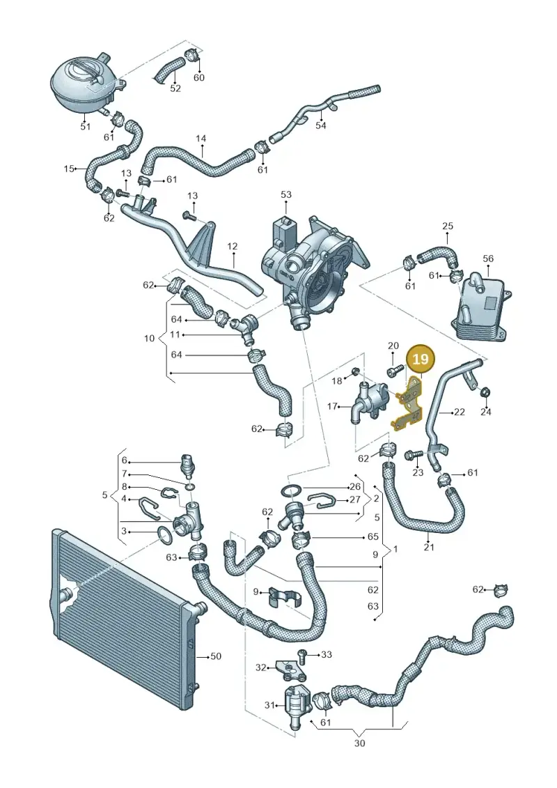 3Q0121093AJ — Volkswagen Golf 2.0 BlueMotion (2019-2024) diagram 827121040, position 19
