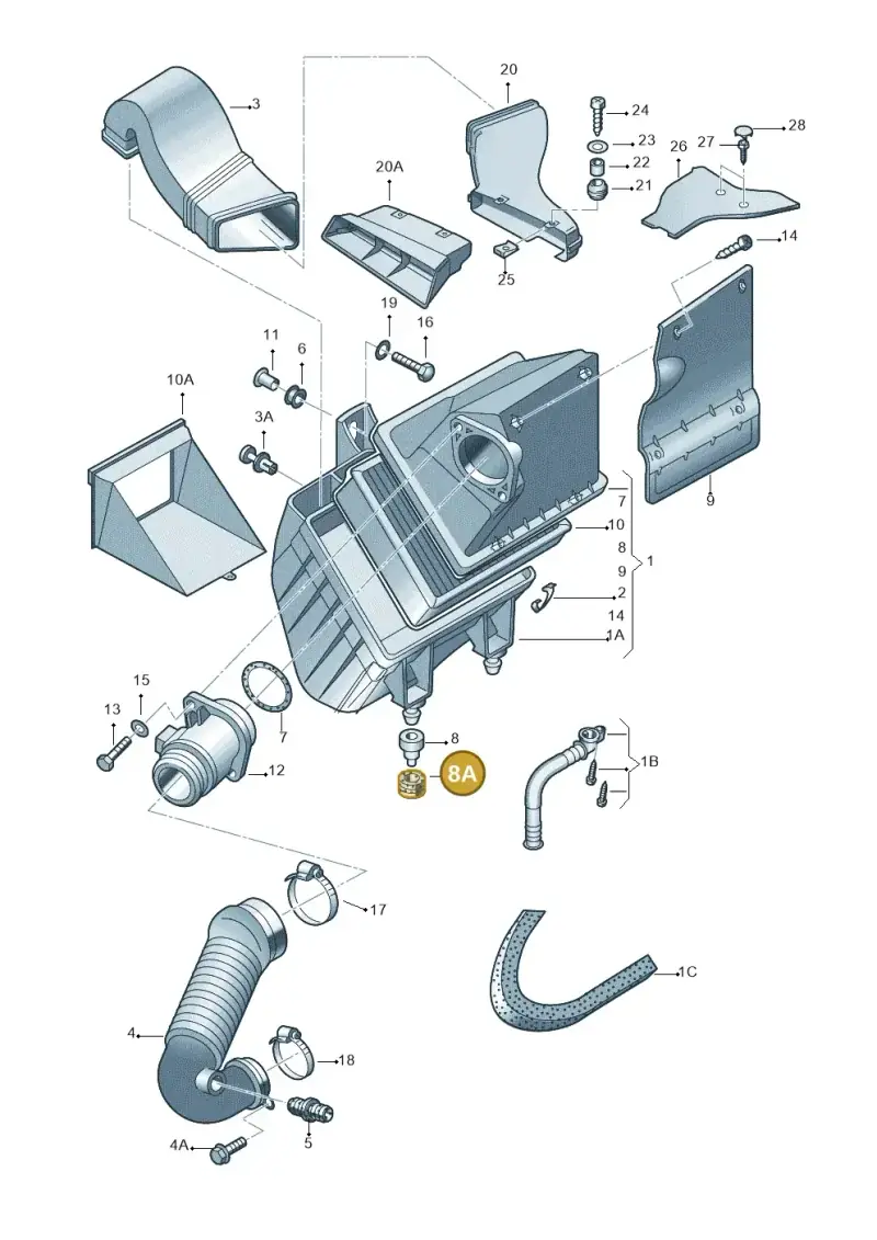 4A0129697 — Volkswagen PASSAT                 00> (2000-) diagram 265129380, position 8A