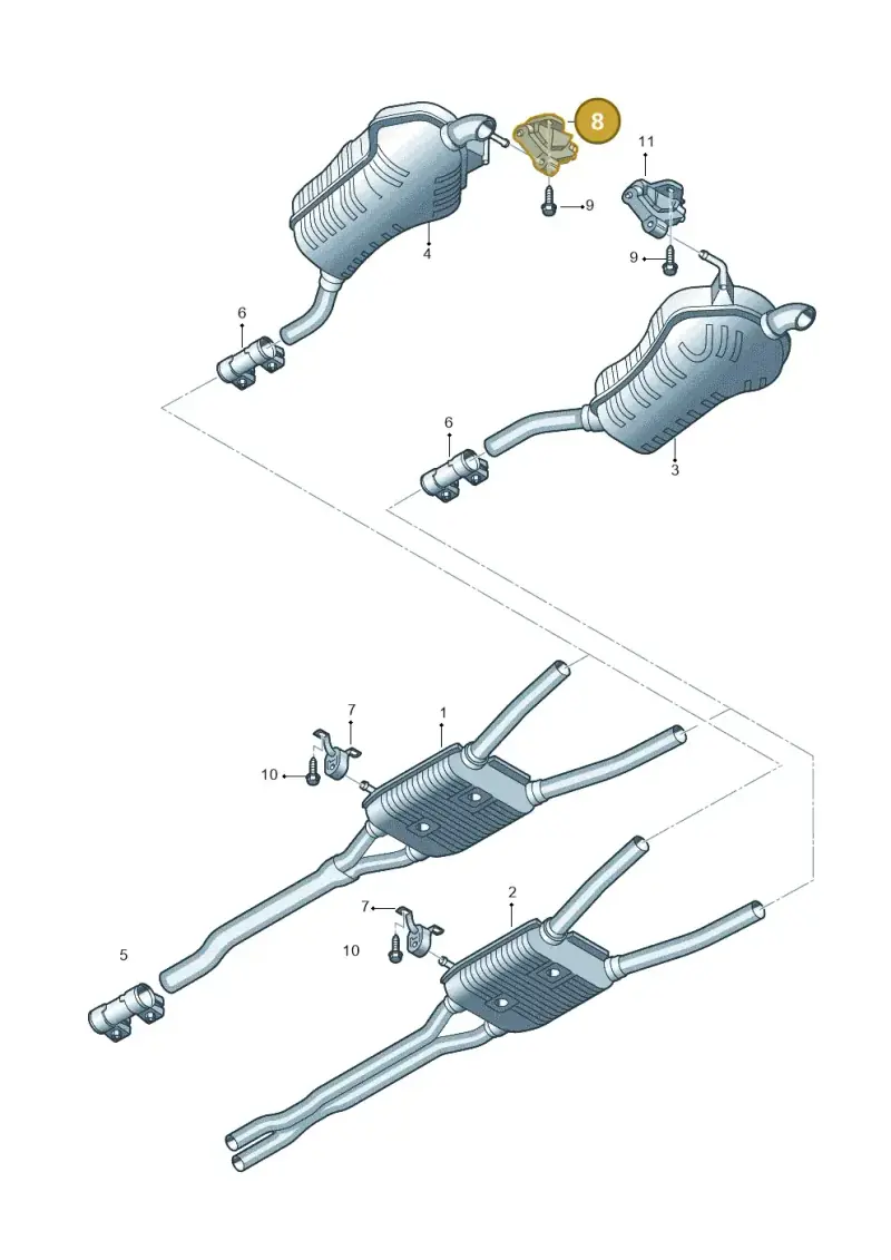 4B0253144K — Volkswagen PASSAT/4MOTION/W8 (2002-2005) diagram 195253850, position 8