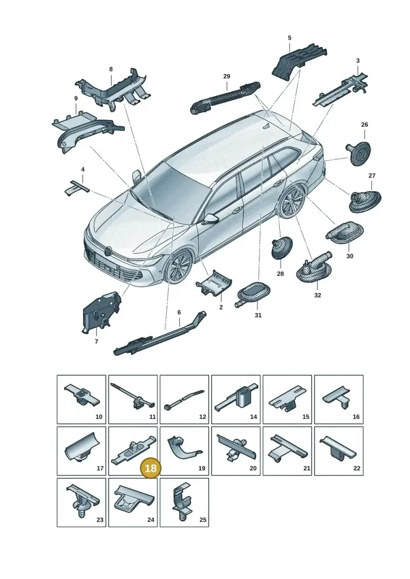 4B0971848 — Volkswagen Passat estate (2023-) diagram 3j0972001, position 18