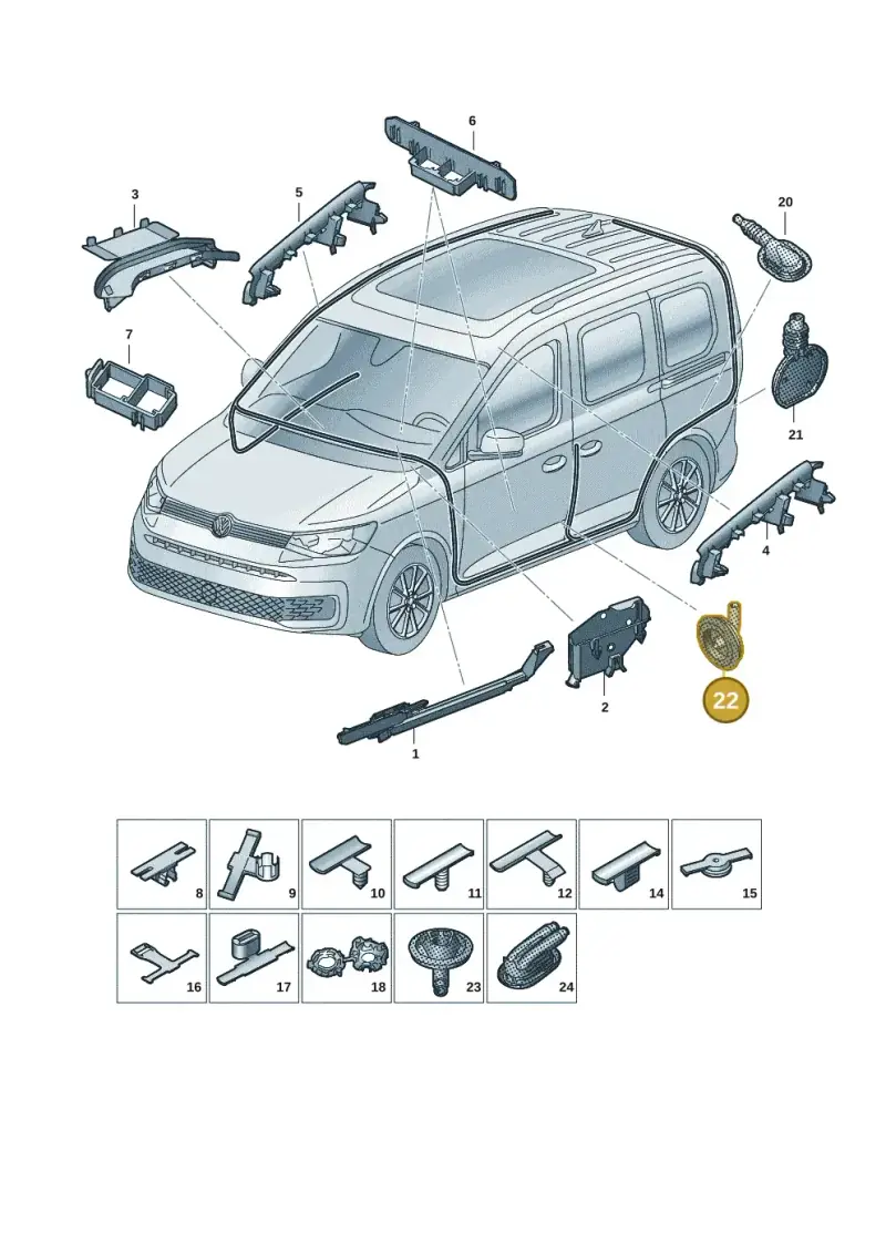 4D0971908B — Volkswagen Caddy Maxi Kombi (2020-2024) diagram 2ka971091, position 22
