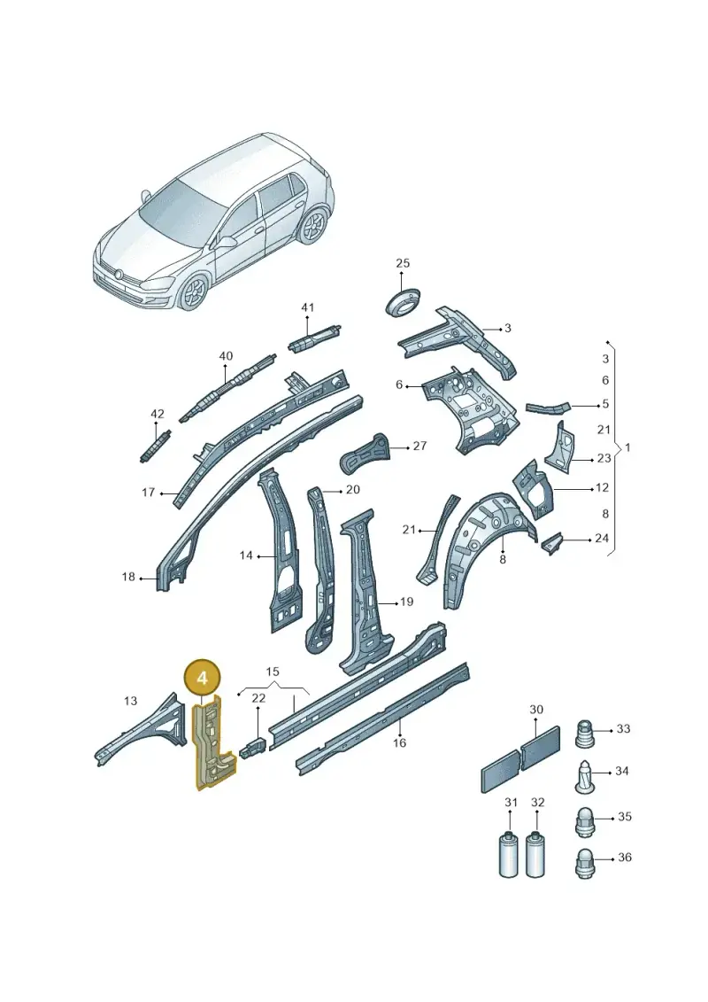 5G0809203A — Volkswagen E-Golf (2019-2020) diagram 598809000, position 4