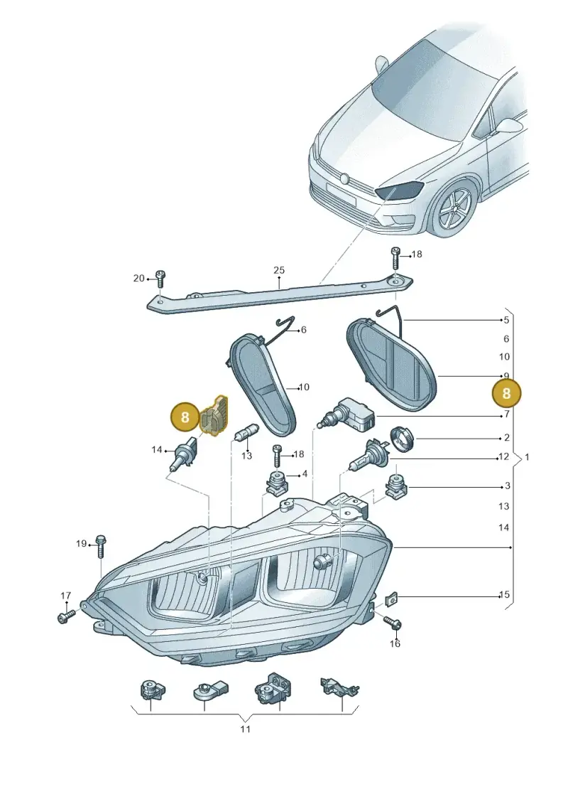 5G0941319B — Volkswagen Golf Sportsvan 1.6 (2014-2020) diagram 780941000, position 8