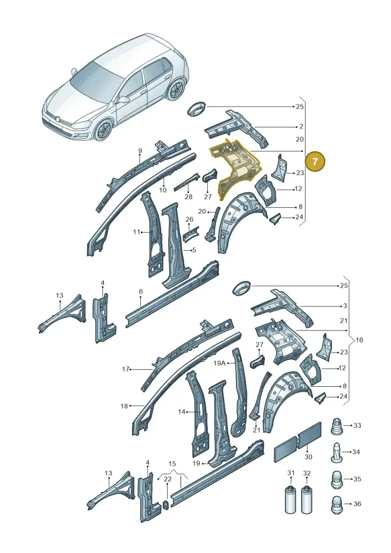 5G3809603 — Volkswagen Golf 1.4 BlueMotion (2014-2017) diagram 781809000, position 7
