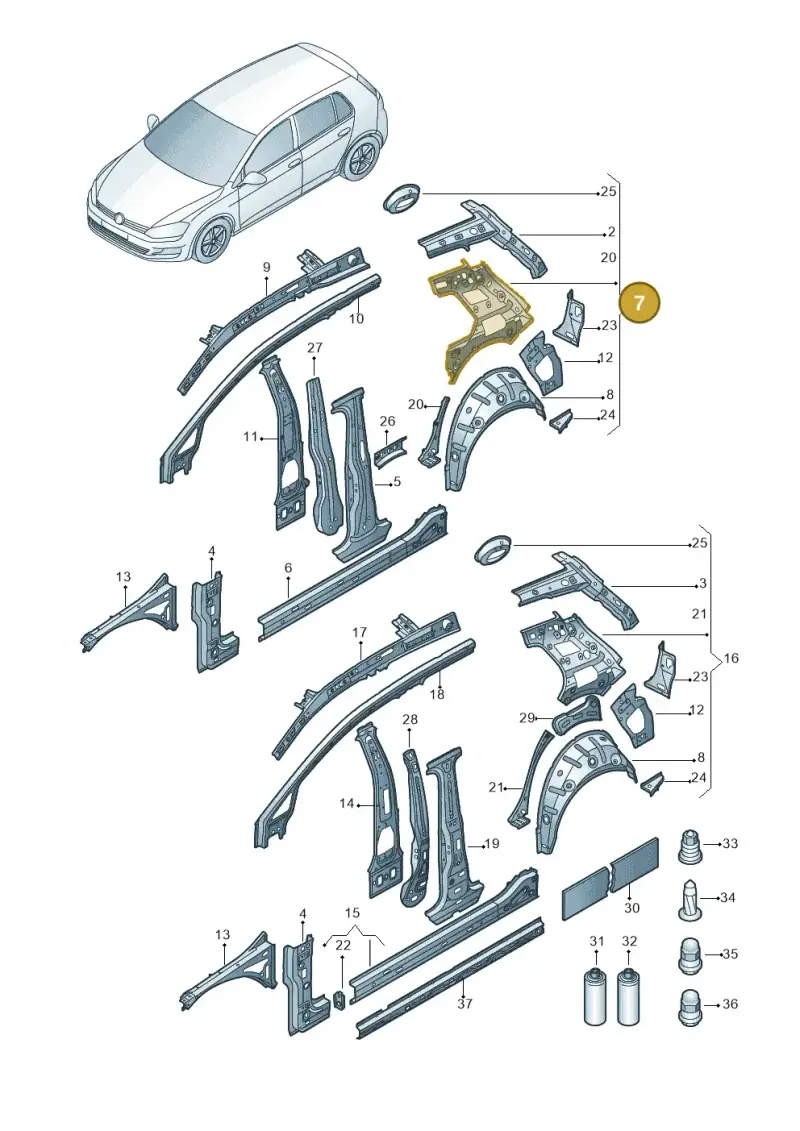 5G3809603 — Volkswagen Golf 2.0 (2016-2020) diagram 827809000, position 7