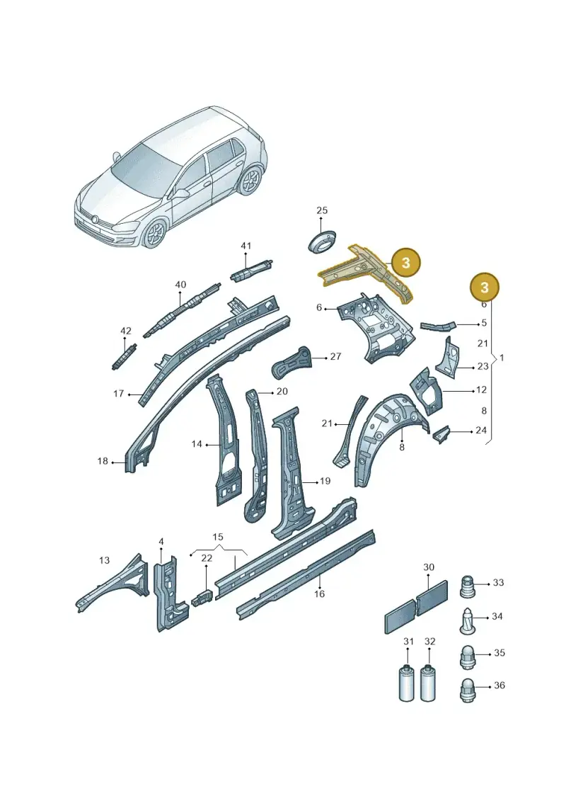 5G4809124 — Volkswagen E-Golf (2019-2020) diagram 598809000, position 3