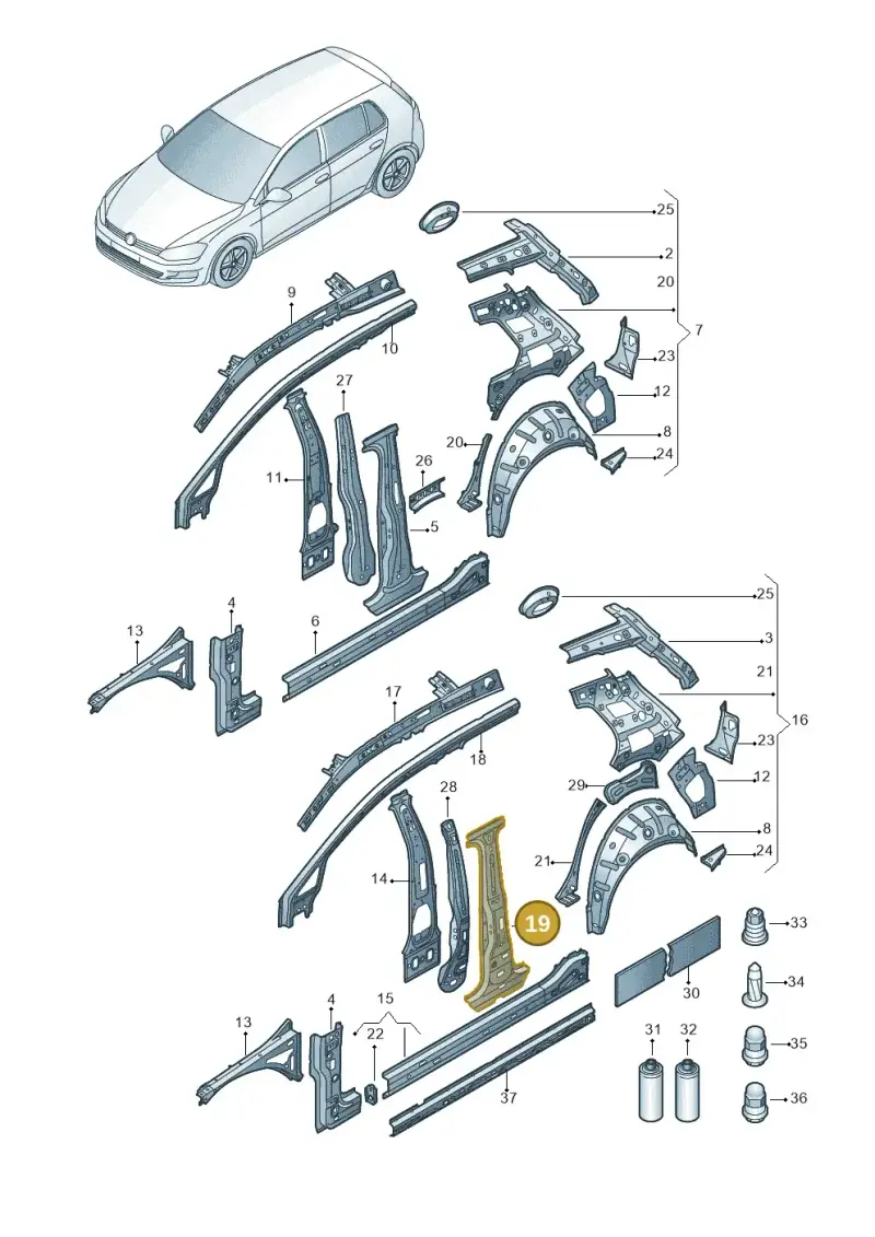 5G4809219 — Volkswagen Golf 2.0 (2016-2020) diagram 827809000, position 19