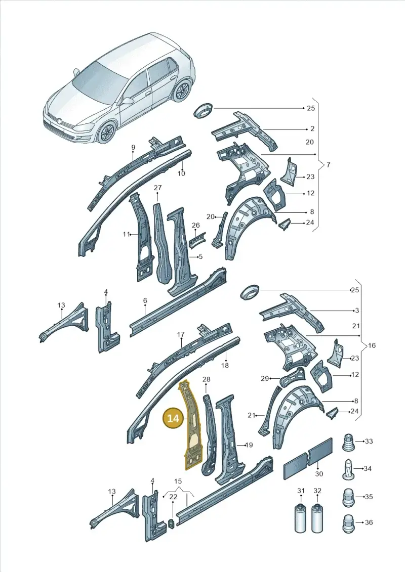 5G4809444 — Volkswagen Golf 1.4 BlueMotion (2012-2017) diagram 746809000, position 14