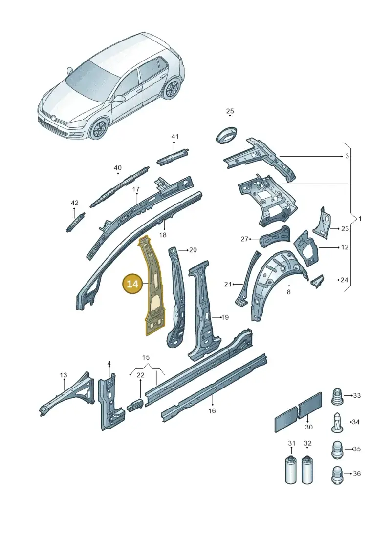 5G4809444 — Volkswagen E-Golf (2014-2021) diagram 774809000, position 14