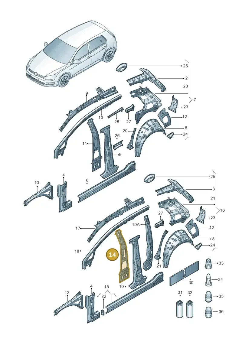5G4809444 — Volkswagen Golf 1.4 BlueMotion (2014-2017) diagram 781809000, position 14