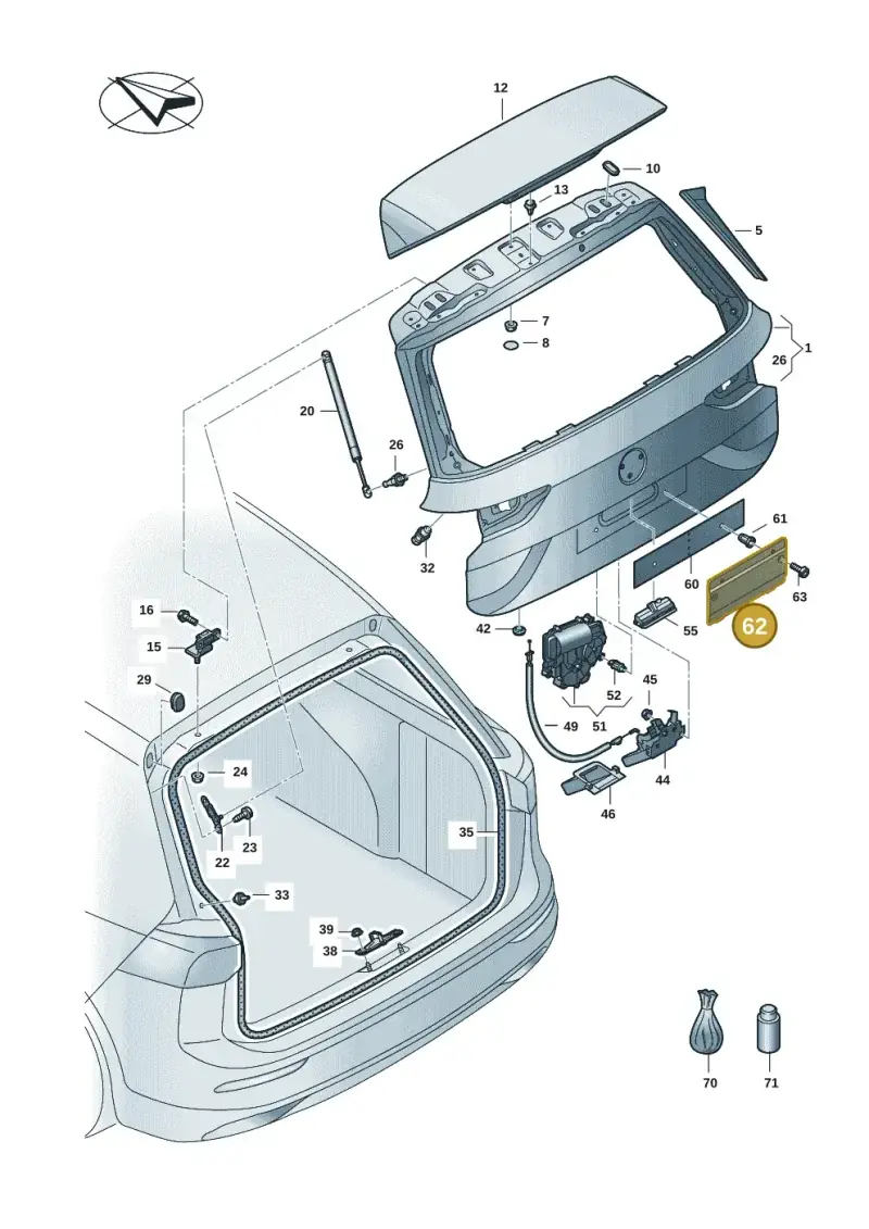 5H9827211 — Volkswagen Golf 2.0 BlueMotion (2019-2024) diagram 5h0827100, position 62