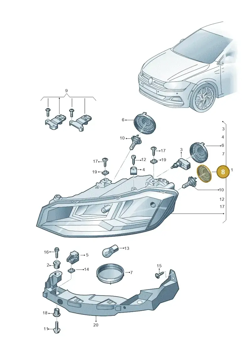 5K0941607A — Volkswagen Polo 1.0 BlueMotion (2017-2024) diagram 837941000, position 8