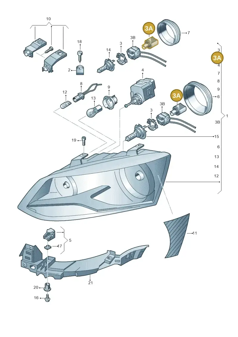 5M0941109A — Volkswagen Polo 1.4 BlueMotion (2014-2017) diagram 672941100, position 3A