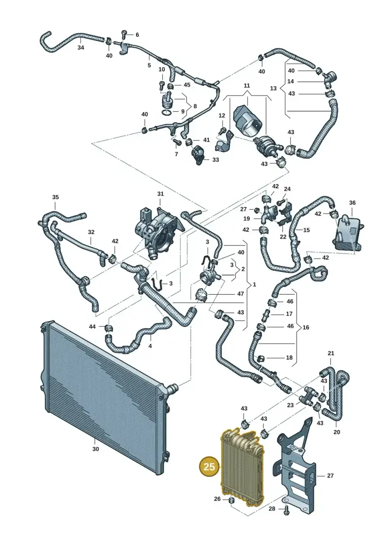 5Q0121251HD — Volkswagen Golf 2.0 BlueMotion (2019-2024) diagram 884121444, position 25
