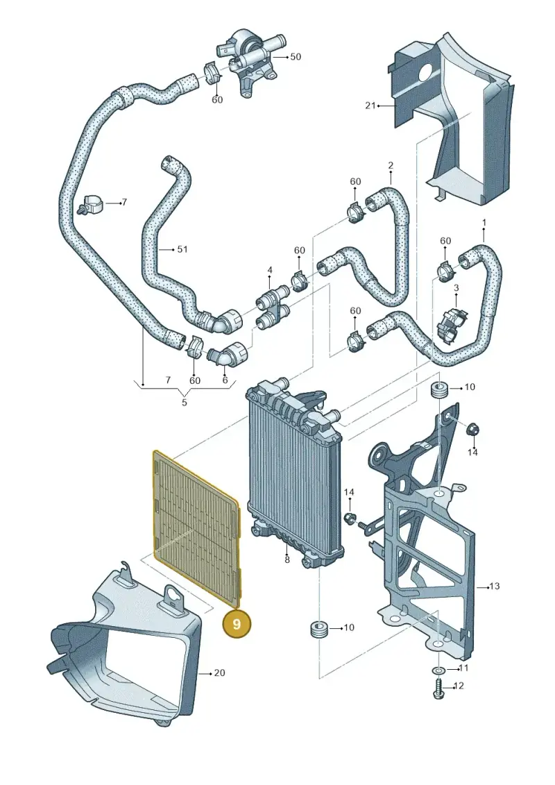 5Q0121557 — Volkswagen Golf 1.4 BlueMotion (2012-2017) diagram 746121660, position 9