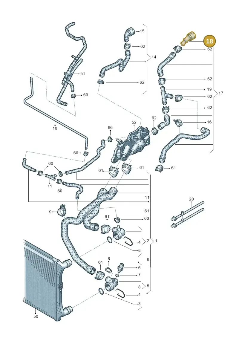 5Q0122291AJ — Volkswagen Golf 2.0 BlueMotion (2019-2024) diagram 780121220, position 18