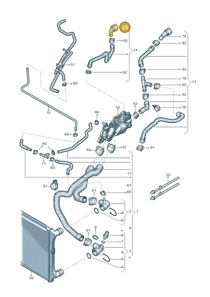 5Q0122291S — Volkswagen Golf 2.0 BlueMotion (2019-2024) diagram 780121220, position 15