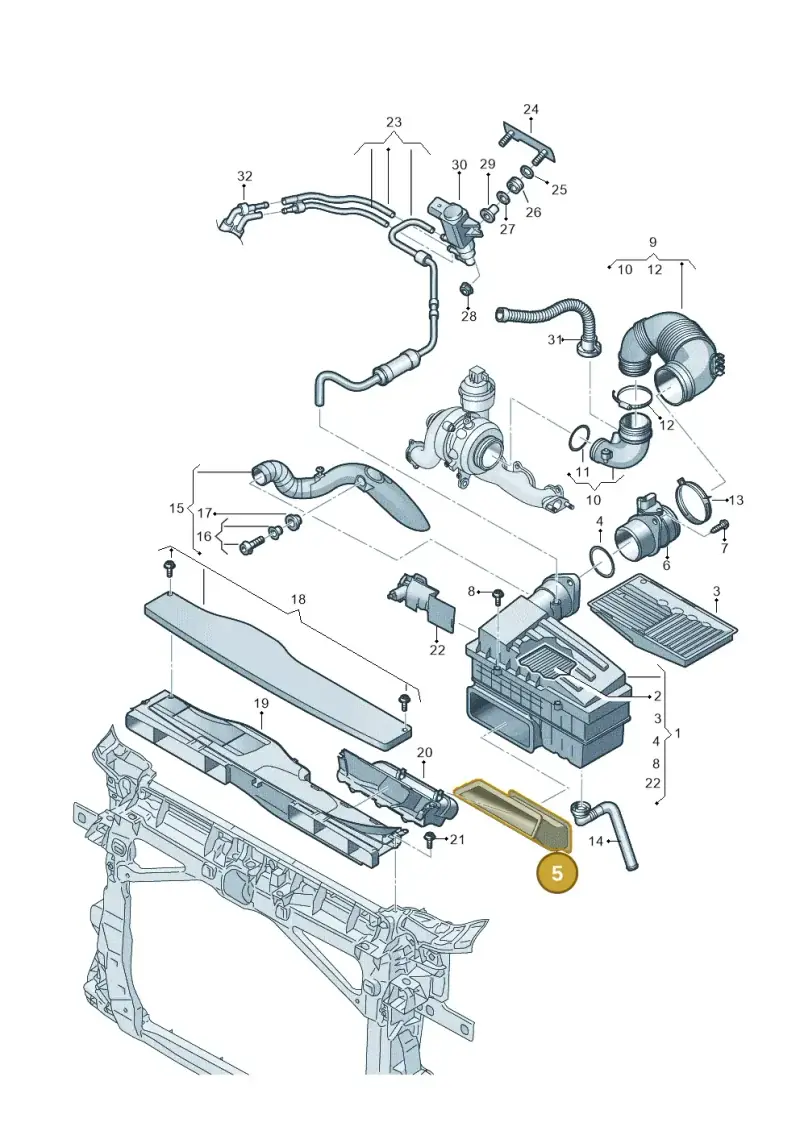 5Q0129618B — Volkswagen Golf 2.0 BlueMotion (2019-2024) diagram 2ka129302, position 5