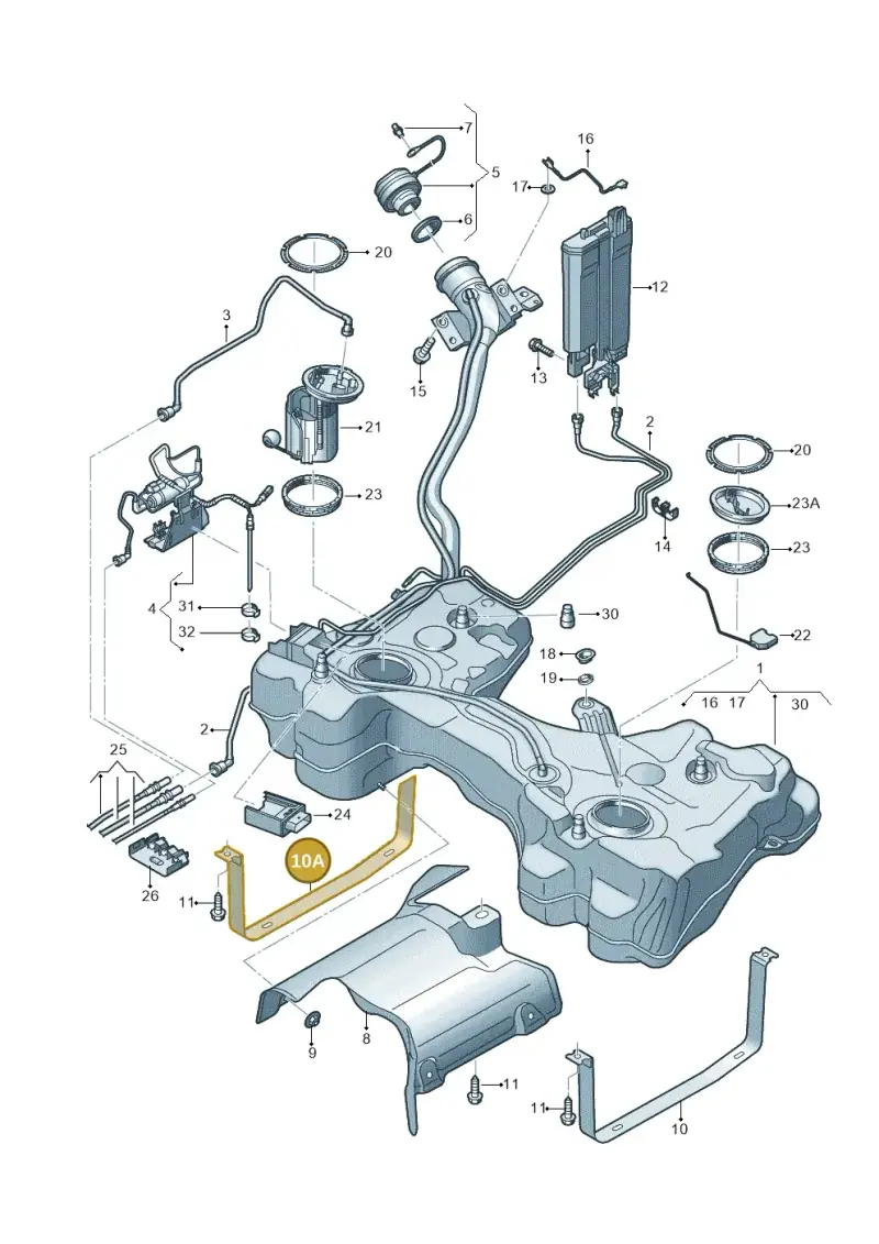 5Q0201654A — Volkswagen Golf 2.0 (2016-2020) diagram 746201400, position 10A