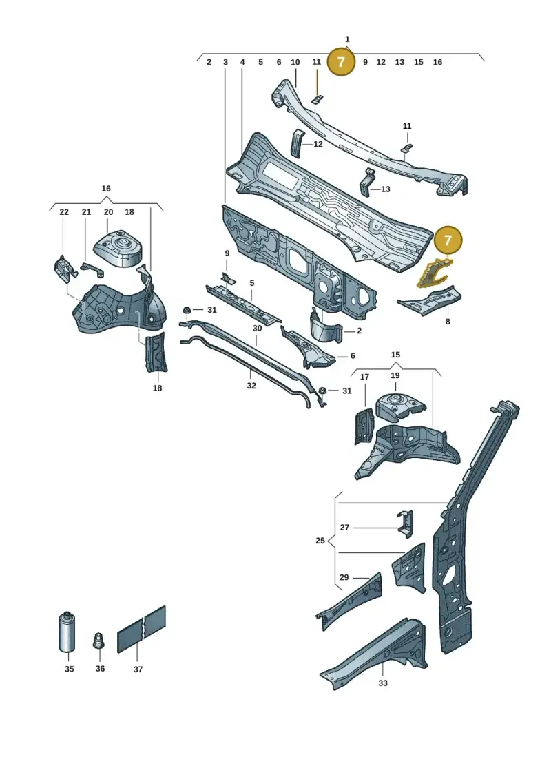 5Q0803344 — Volkswagen T-Roc convertible 1.5 (2019-2024) diagram 2gk805050, position 7