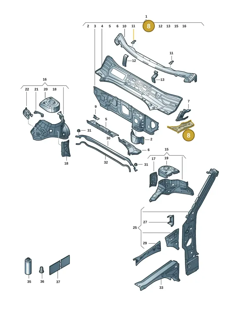 5Q0804912 — Volkswagen T-Roc convertible 1.5 (2019-2024) diagram 2gk805050, position 8