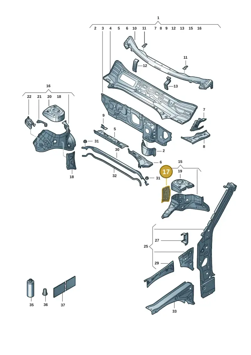 5Q0805077C — Volkswagen T-Roc convertible 1.5 (2019-2024) diagram 2gk805050, position 17