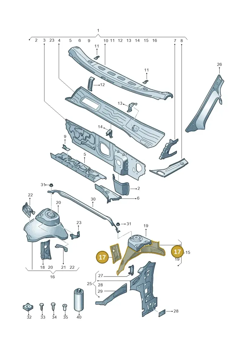 5Q0805077C — Volkswagen Golf 2.0 (2016-2020) diagram 827805500, position 17