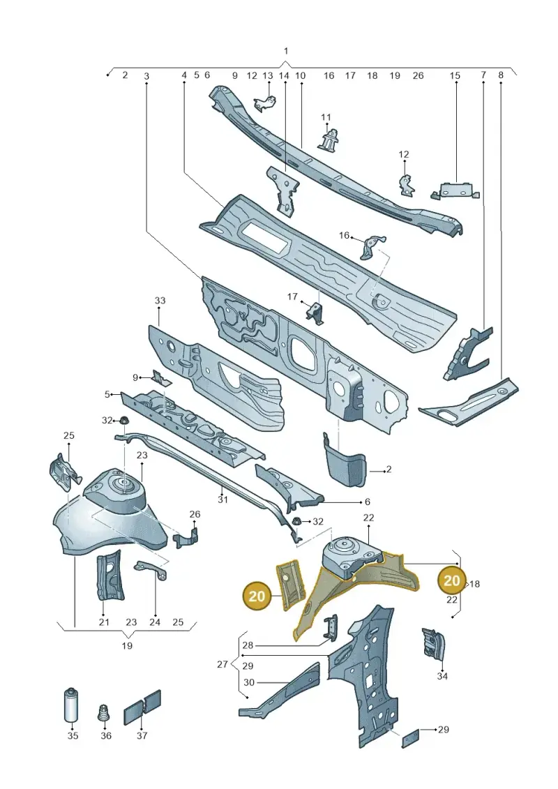 5Q0805077C — Volkswagen Arteon (2017-2023) diagram 828805050, position 20