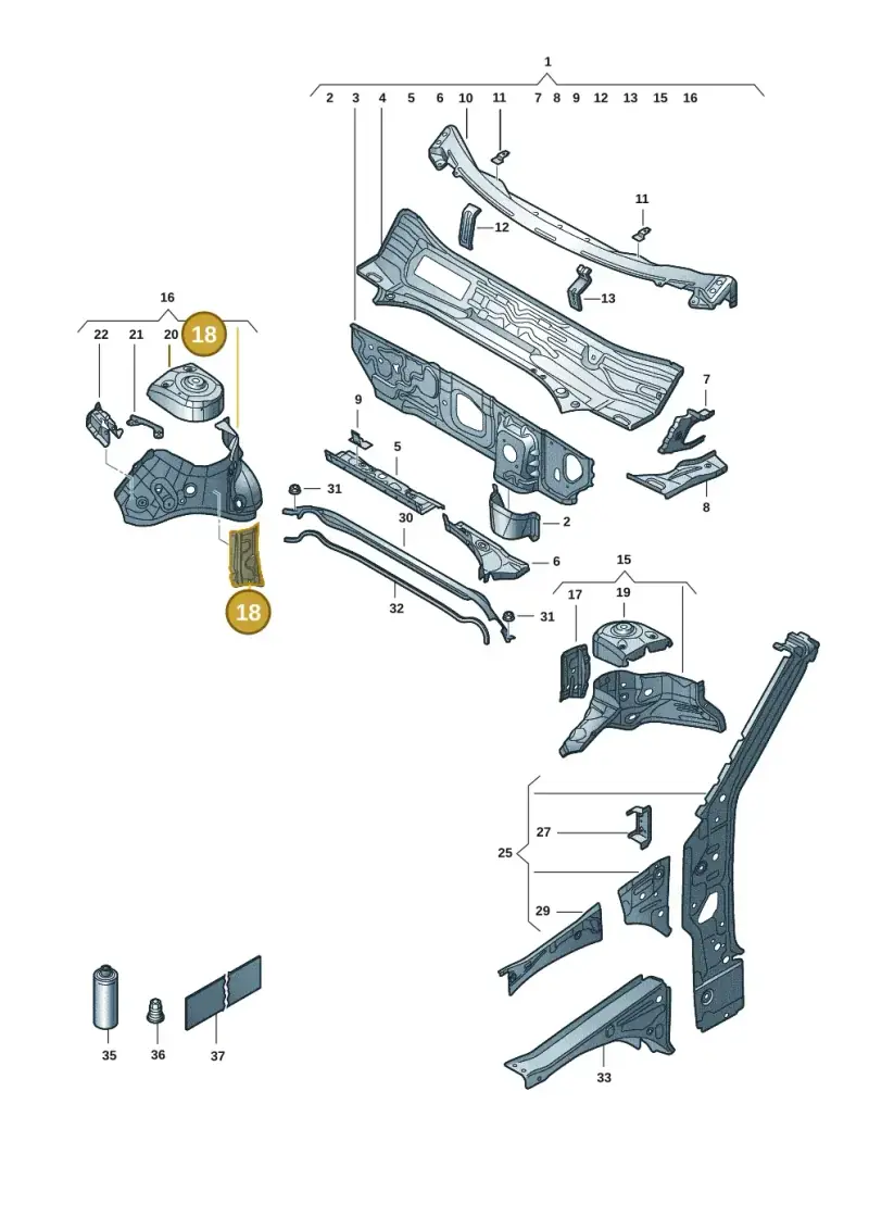 5Q0805078C — Volkswagen T-Roc convertible 1.5 (2019-2024) diagram 2gk805050, position 18