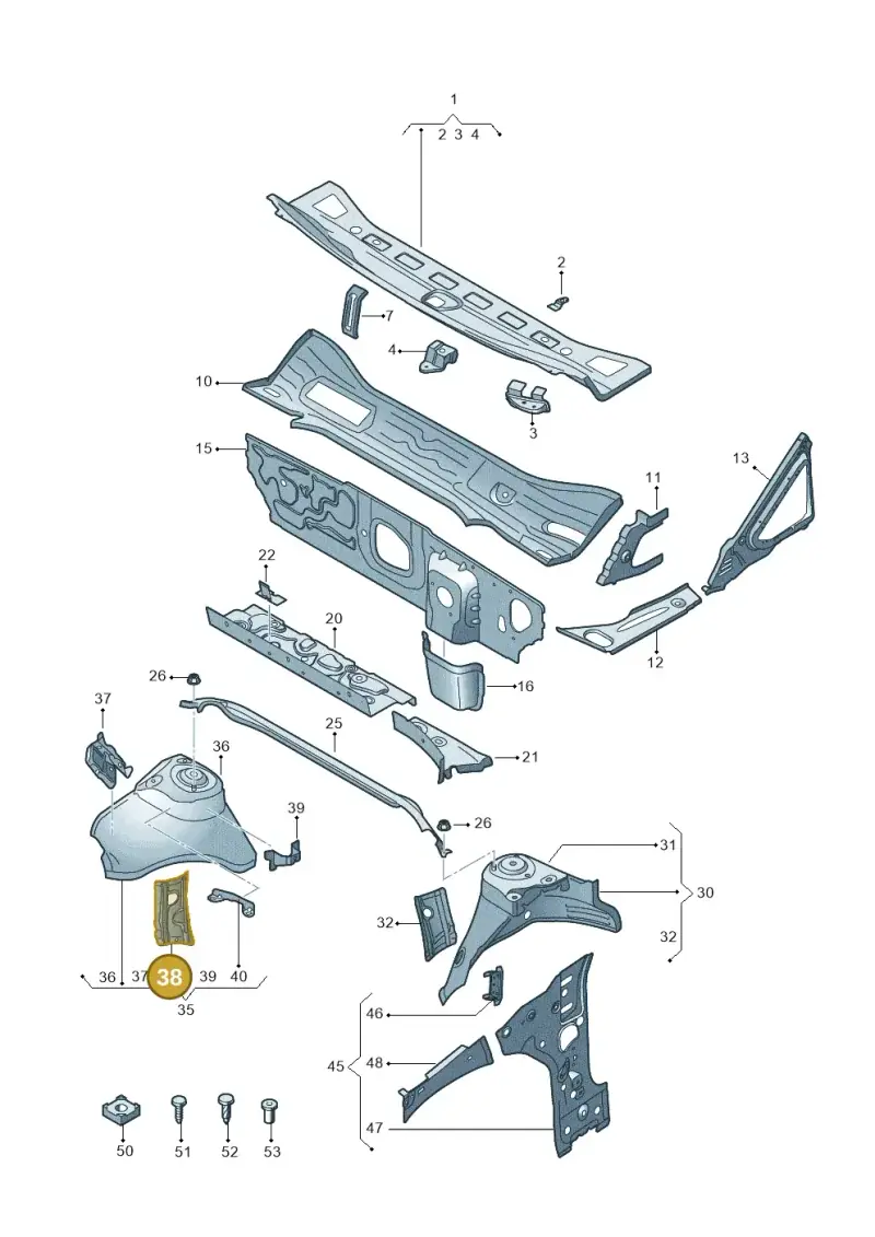 5Q0805078C — Volkswagen Golf Sportsvan 1.6 (2014-2020) diagram 780805500, position 38