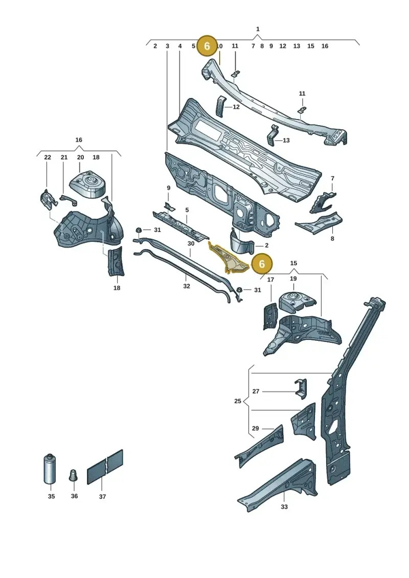 5Q0805398B — Volkswagen T-Roc convertible 1.5 (2019-2024) diagram 2gk805050, position 6
