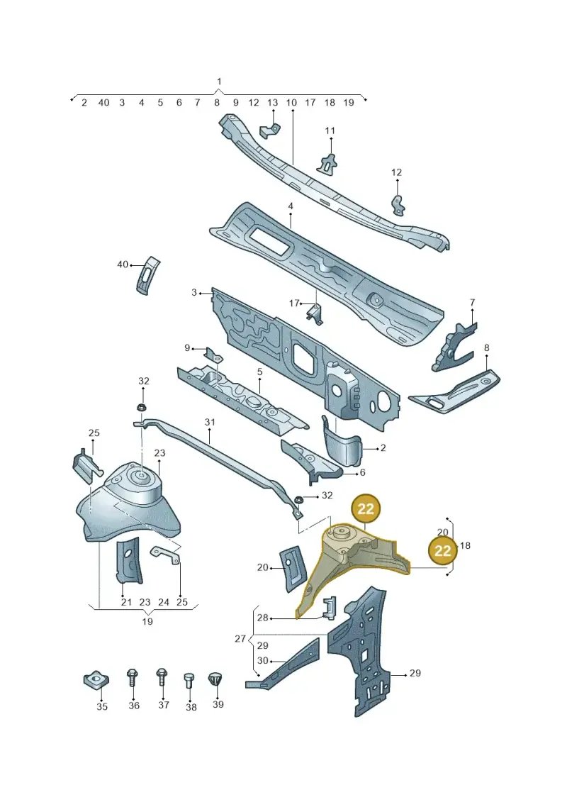 5Q0809121B — Volkswagen E-Bora (2019-) diagram 593805010, position 22