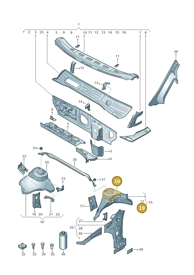 5Q0809121B — Volkswagen Golf 2.0 BlueMotion (2019-2024) diagram 827805500, position 19