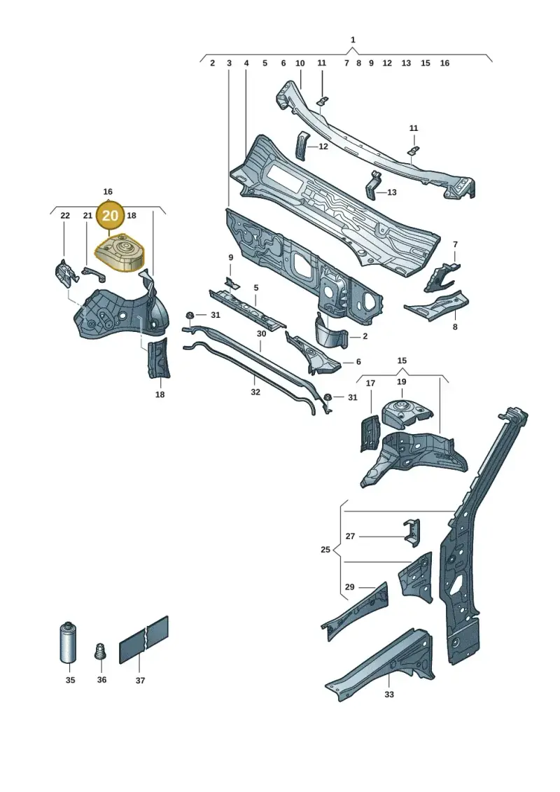 5Q0809122B — Volkswagen T-Roc convertible 1.5 (2019-2024) diagram 2gk805050, position 20