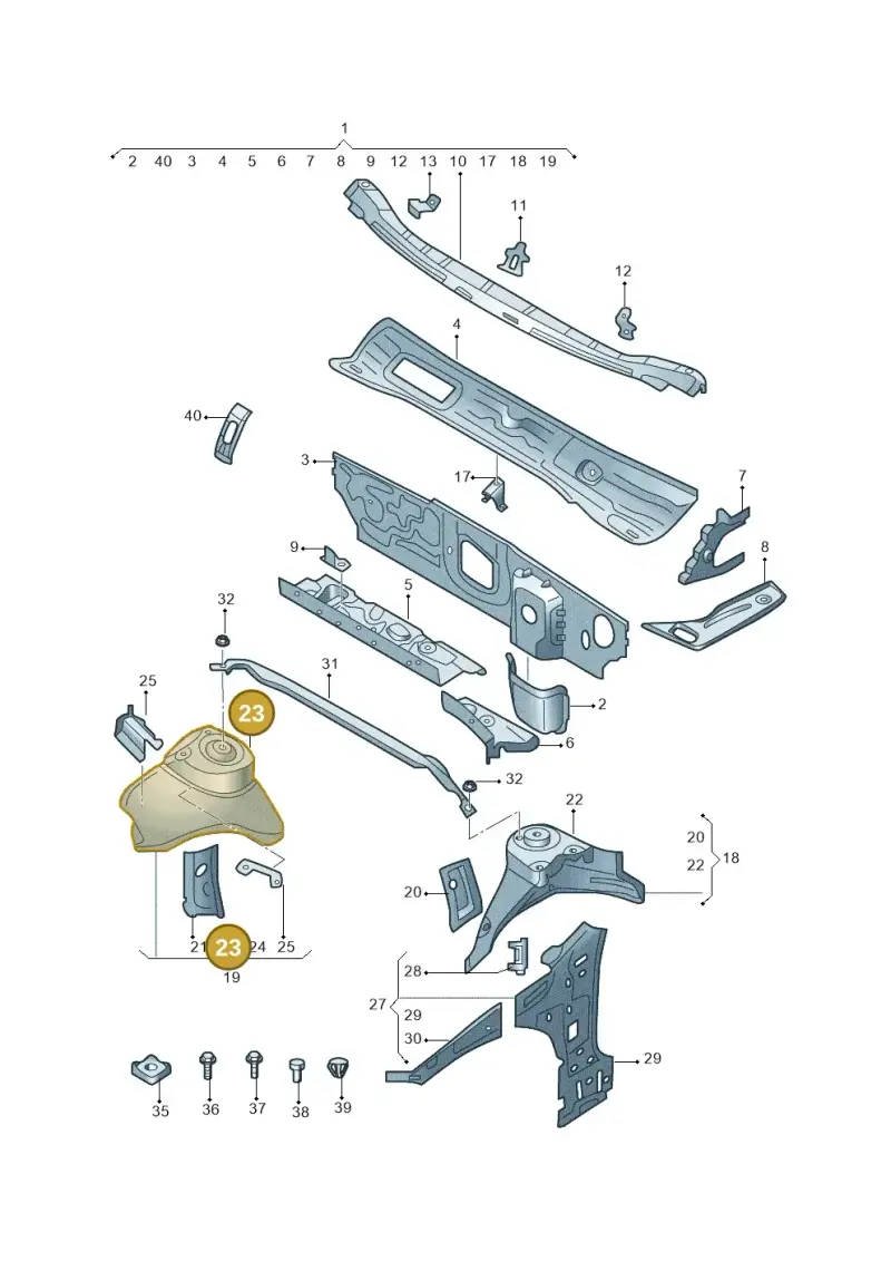5Q0809122B — Volkswagen E-Bora (2019-) diagram 593805010, position 23