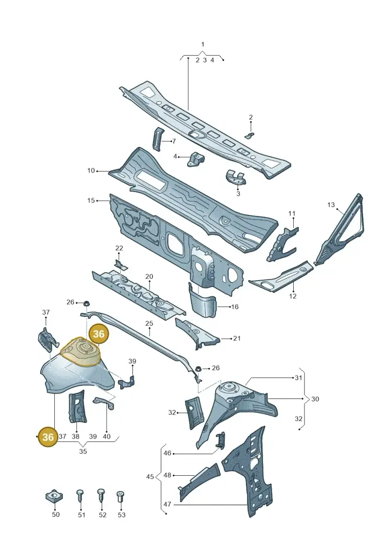 5Q0809122B — Volkswagen Golf Sportsvan 1.6 (2014-2020) diagram 780805500, position 36
