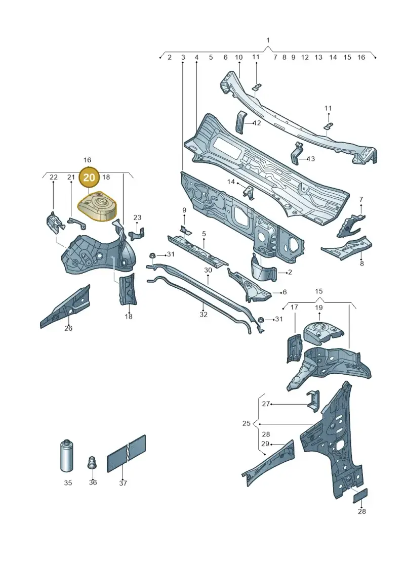 5Q0809122B — Volkswagen T-Roc BlueMotion (2017-2024) diagram 813805500, position 20