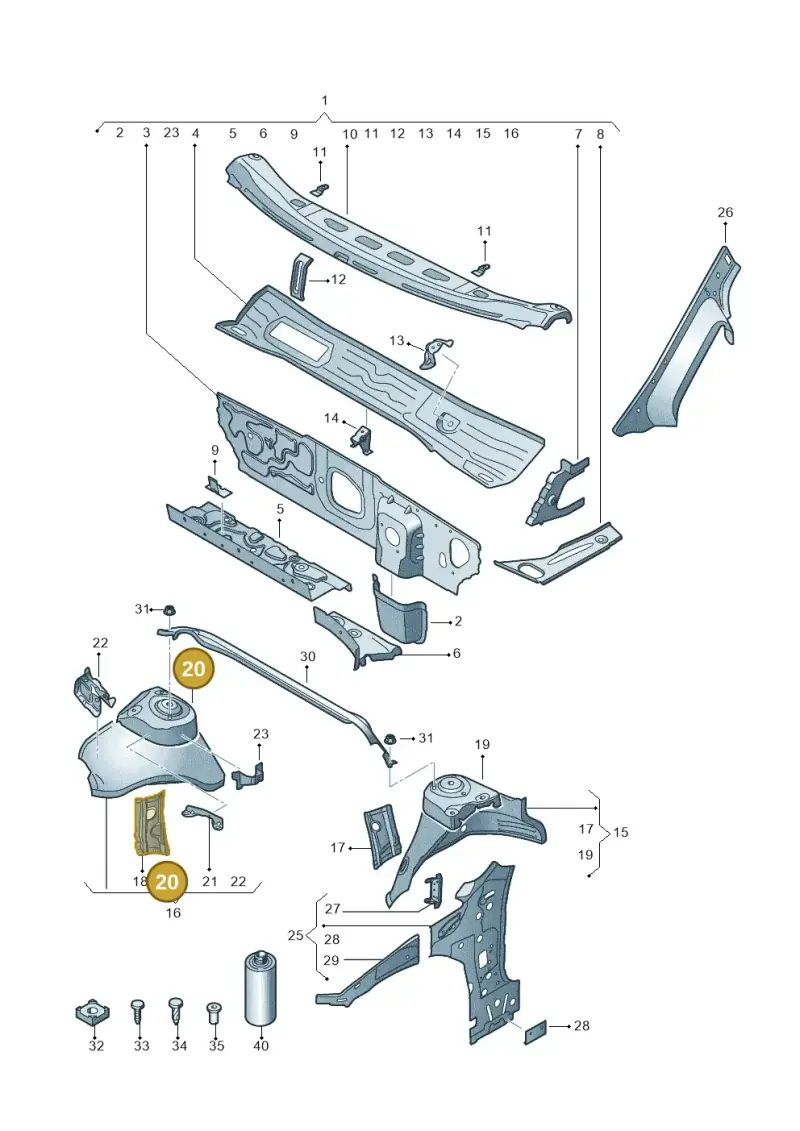 5Q0809122B — Volkswagen Golf 2.0 BlueMotion (2019-2024) diagram 827805500, position 20