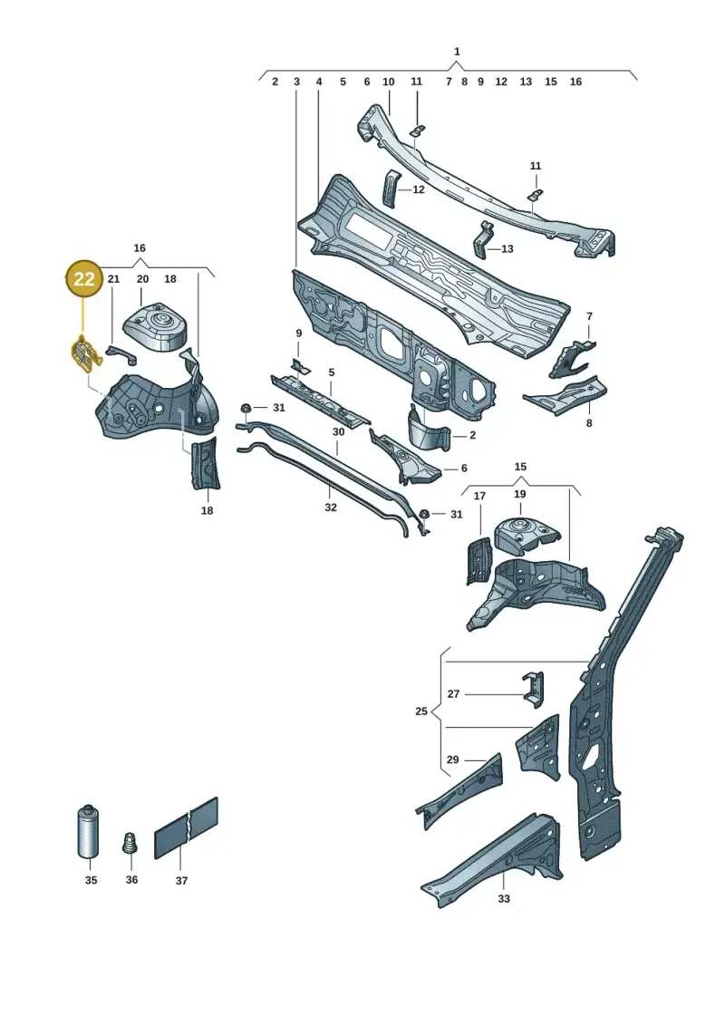 5Q0810812 — Volkswagen T-Roc convertible 1.5 (2019-2024) diagram 2gk805050, position 22