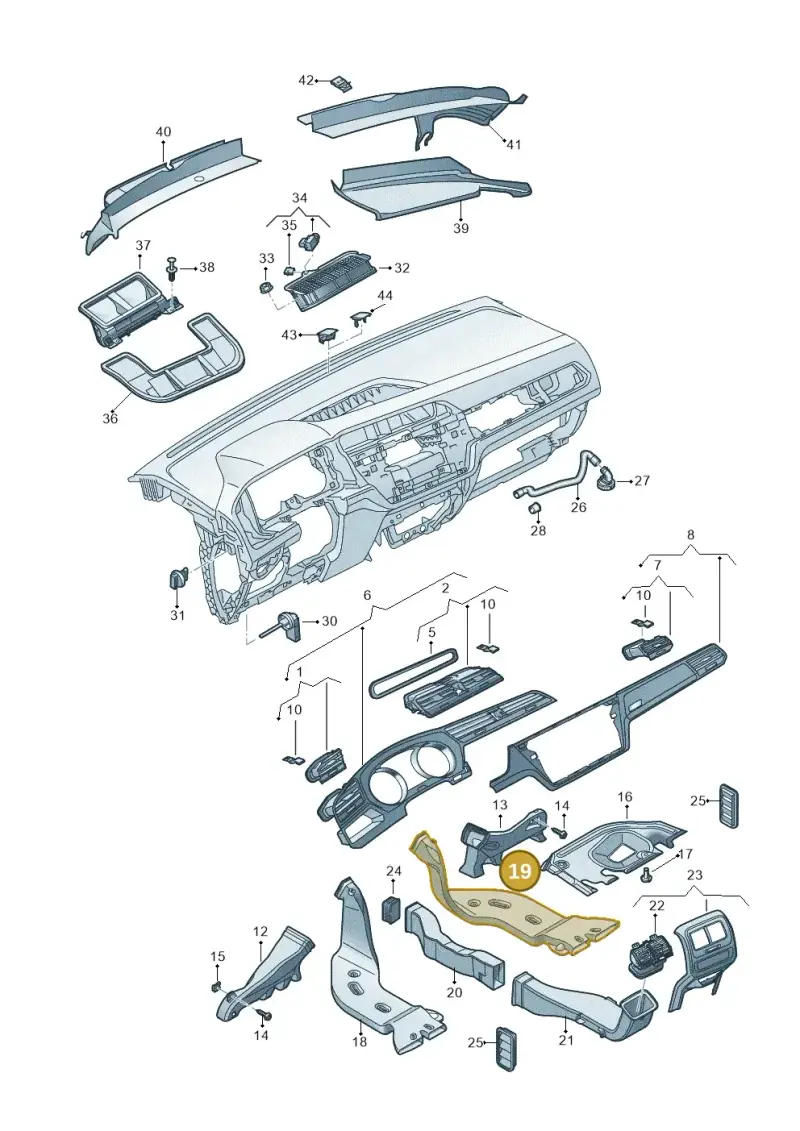 5Q0819806F — Volkswagen Touran 2,0 BlueMotion (2015-2024) diagram 869819300, position 19