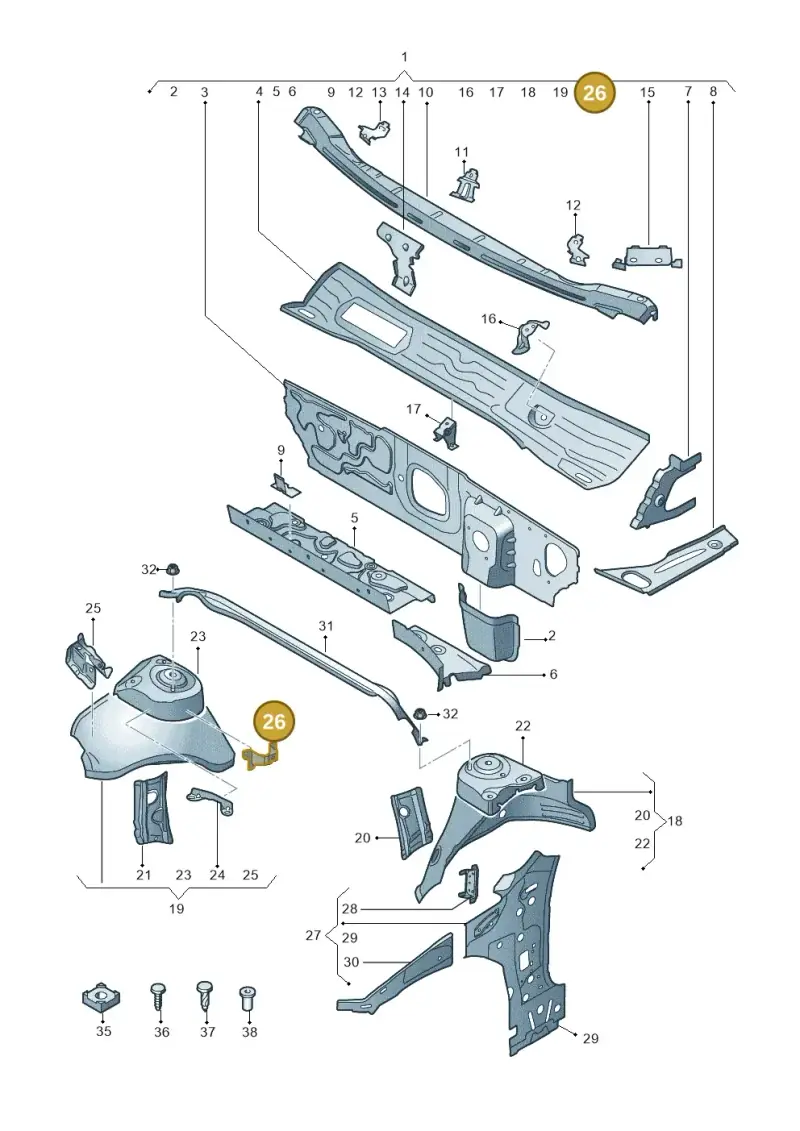 5Q0823402 — Volkswagen Passat saloon (2014-2024) diagram 793805500, position 26