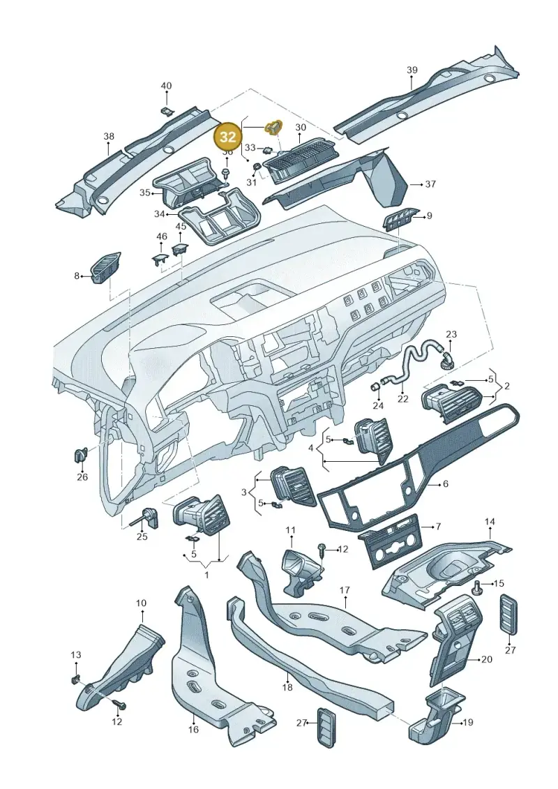 5Q0907643C — Volkswagen Golf Sportsvan 1.6 (2014-2020) diagram 780819300, position 32