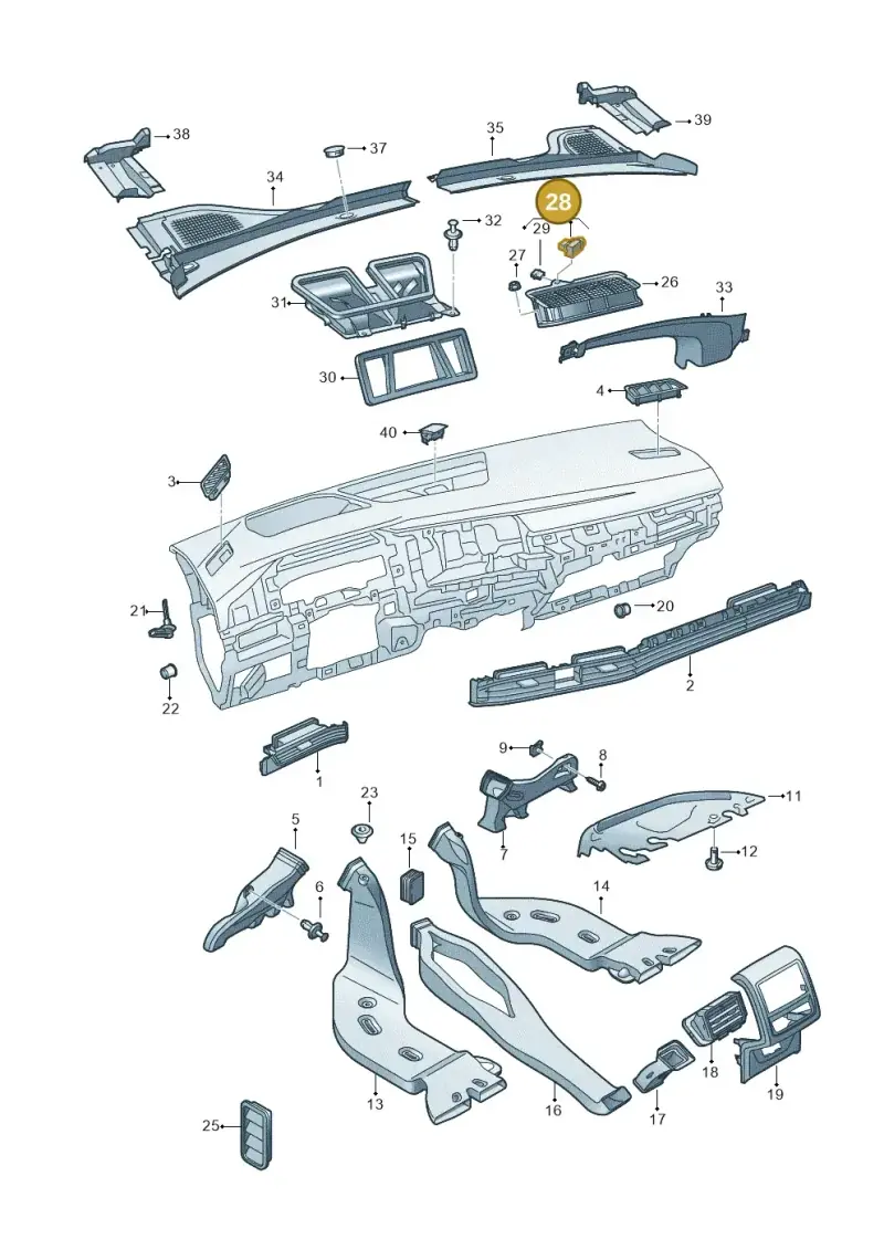 5Q0907643E — Volkswagen Golf 2.0 BlueMotion (2019-2024) diagram 5h0819300, position 28